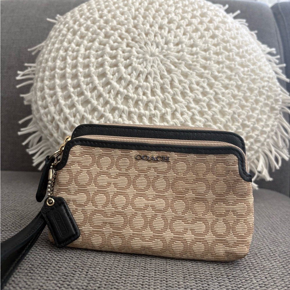 Coach Beige and Black Signature Wristlet